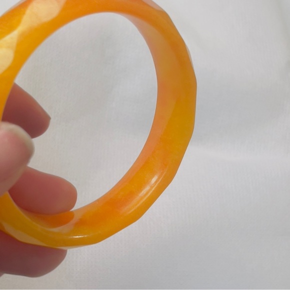Diamond Faceted Golden Yellow Orange Cheerful Bangle Bracelet Handcrafted Resin - Picture 3 of 8